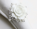 NAUJI SERVETĖLIŲ ŽIEDAI "WHITE ROSE BEAUTY SILVER", 6 VNT, BALTAS METALAS