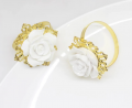 NAUJI SERVETĖLIŲ ŽIEDAI "WHITE ROSE BEAUTY GOLD", 6 VNT, GELTONAS METALAS