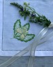 VINTAŽINĖ LINO STALTIESĖLĖ-SERVETĖLĖ "GREEN PLANTS", 1 VNT, SIUVINĖTAS LINAS
